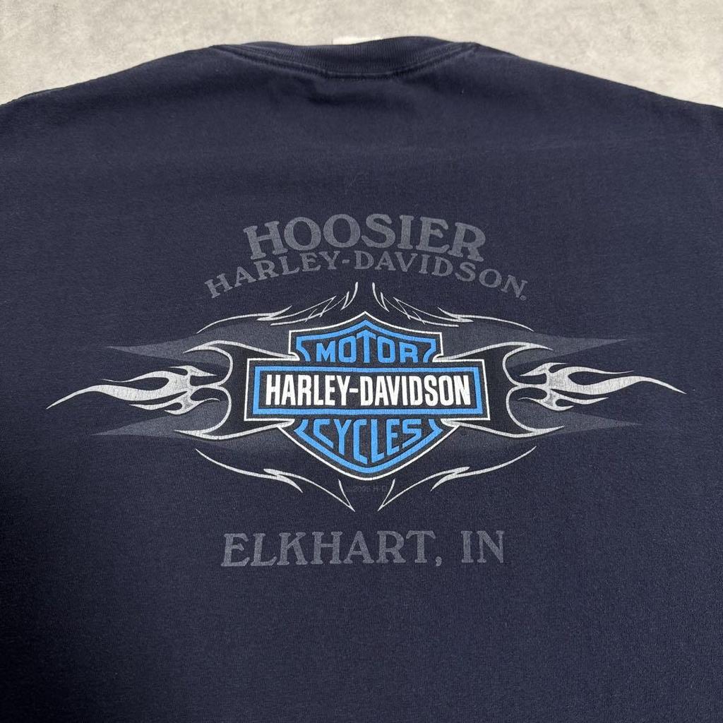 [USED] Made In USA Harley-Davidson Blue Flame Double-Sided T-Shirt