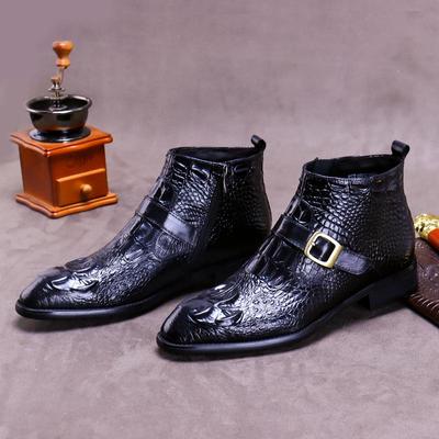 Men's Genuine Leather Crocodile Pattern High Top Boots – Zipper Business Ankle Martin Boots