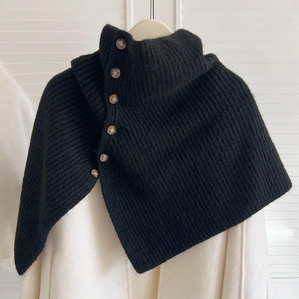 Thicken Knitted Shawl Button Scarves Knitwear Korean Style Women Winter Shawl  Women