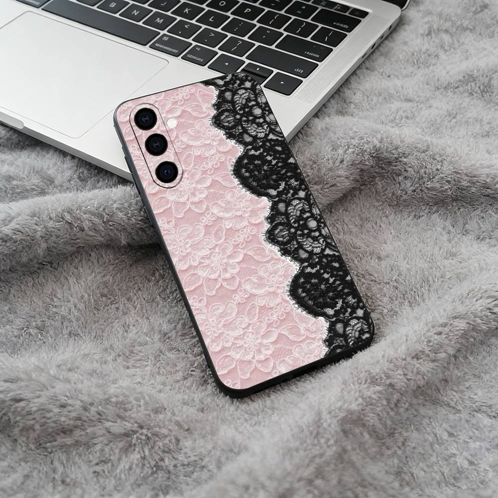 L-Lace Print Pattern Phone Case For Samsung Galaxy A73,A71 A72,A70,A53,A52,A51,Soft Silicone Black Cover