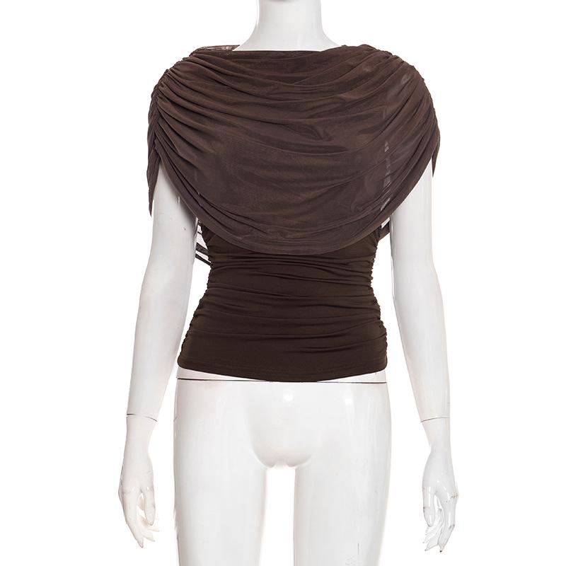 European Style Women's Solid Sleeveless Scarf Collar Top