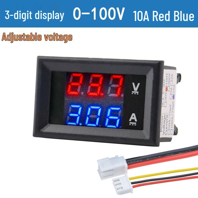 Digital LED DC Current Voltage Meter, Dual Display: 0-100V/200V, 10A/50A/100A Ammeter
