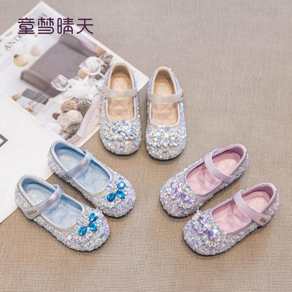 Size 22-37, Girls' Shoes Princess Shoes 2025 Autumn New Crystal Shoes with Dress Elsa Stage Shoes Female Treasure