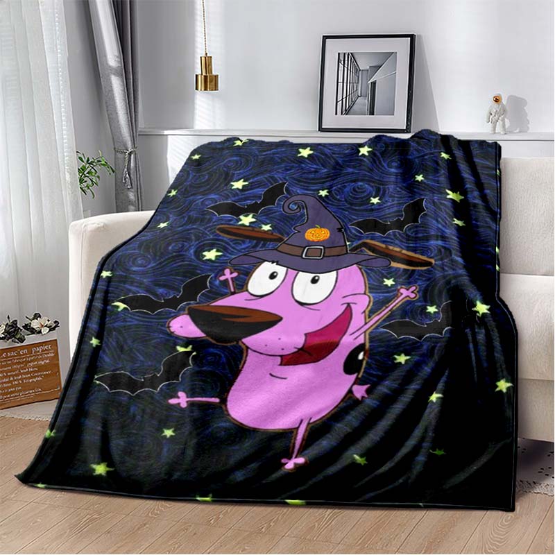Courage The Cowardly Dog Cartoon Print Flannel Throw Blanket Soft Warm Sofa Bed Cover For Animation Fans Kids Bedroom Living Room Decor Gift