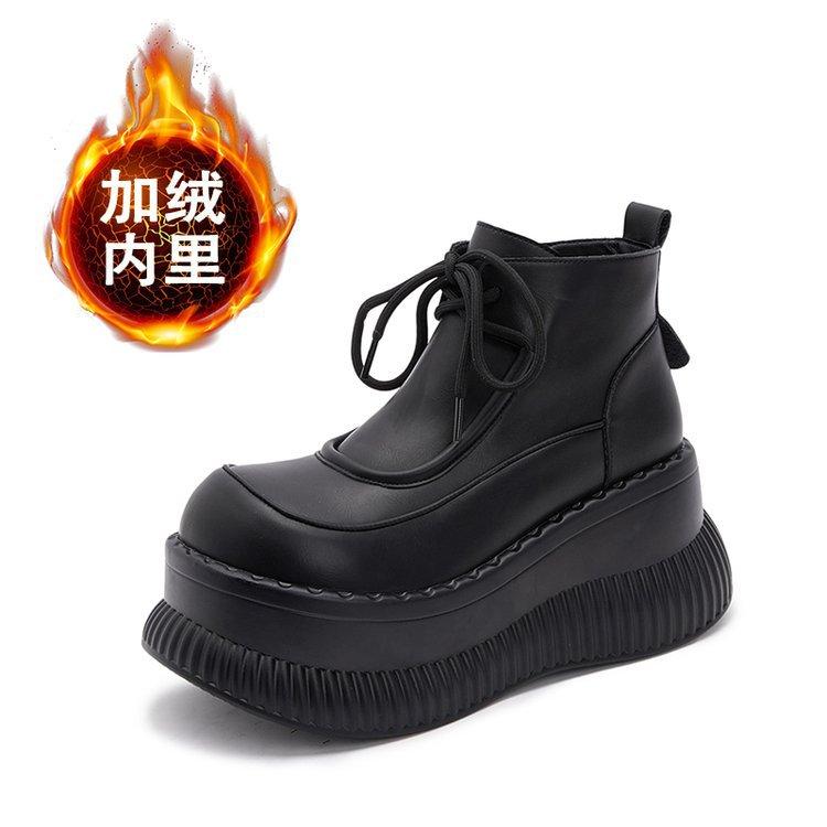 2024 autumn and winter new popular velvet thick-soled small muffin short boots inner height increase Martin boots women's cotton shoes