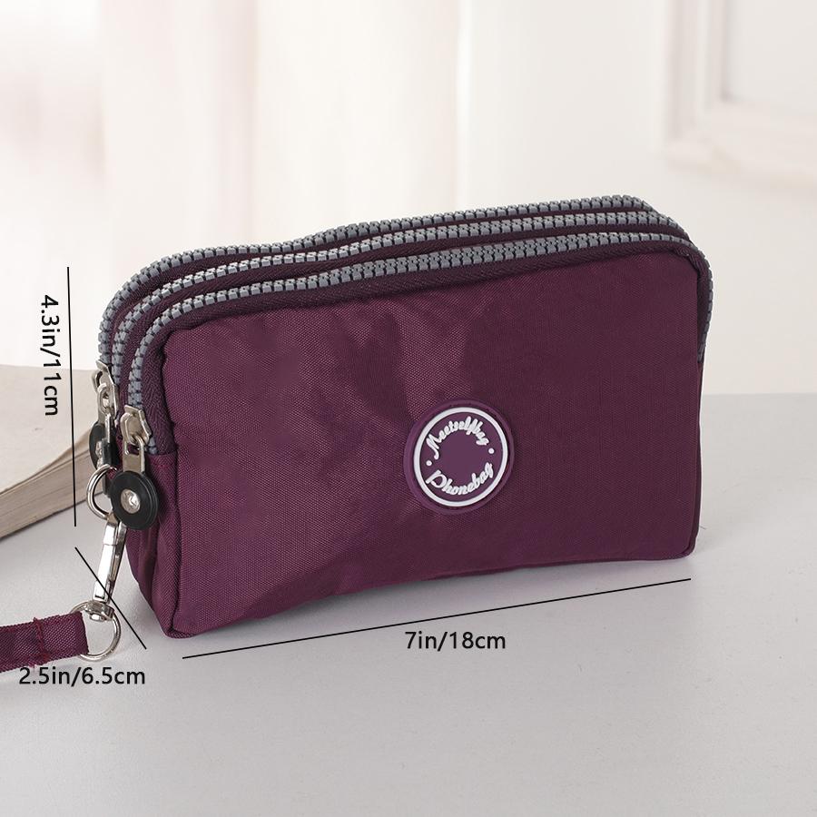 Portable Handheld Cell Phone Wallet, Triple Zipper Ladies Clutch Bag, Large Capacity Handheld Coin Purse