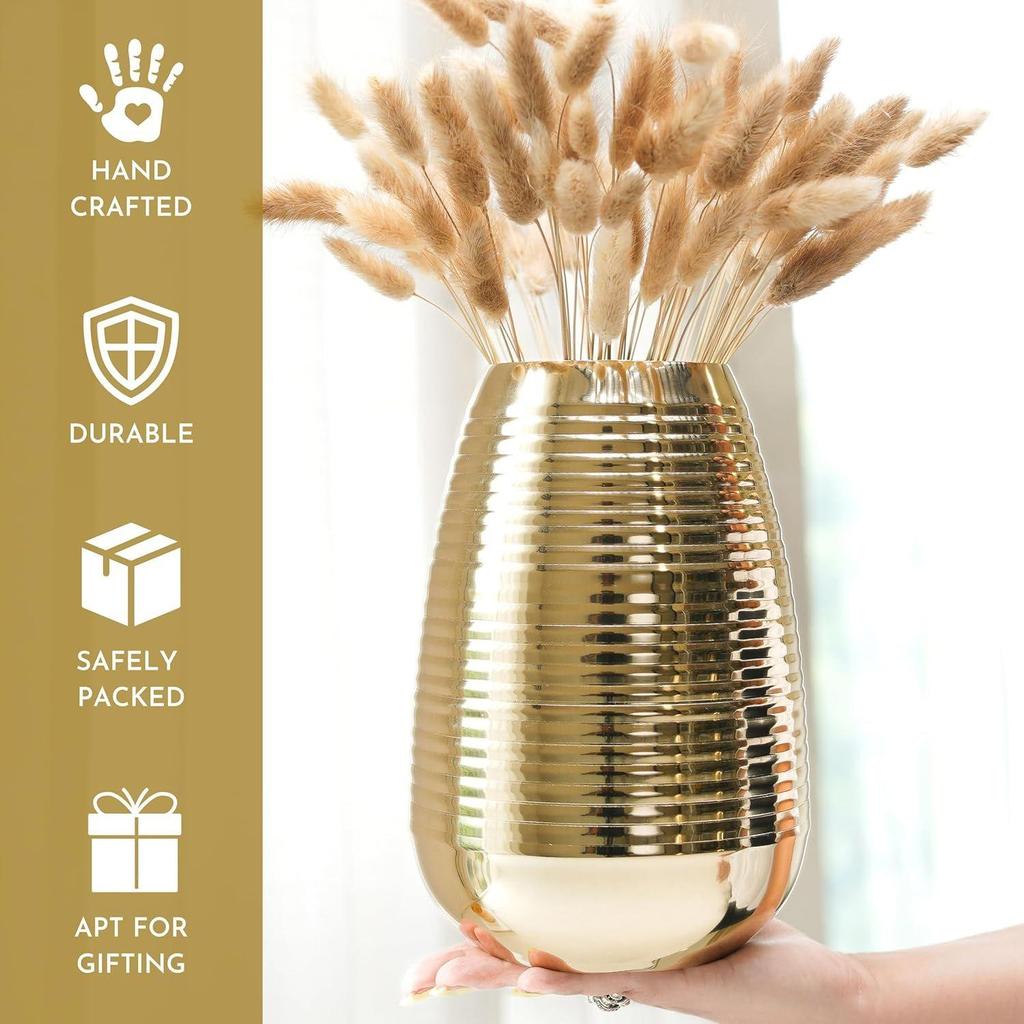 Ovaler Metall-Blumenvasen für Heimdekoration, Gerippte Vase für Bürotischdekorationen, Moderne Vase, Geschenk