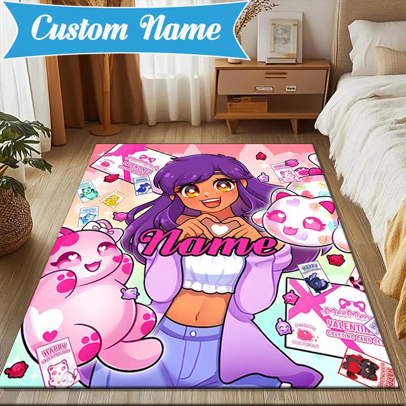 Custom Name Fantasy Friends Aph-mau World Rug Game Carpet, Floor Mat for Bedroom Living Room Entryway Rug,Home Decor Idea Gift for Christmas birthday