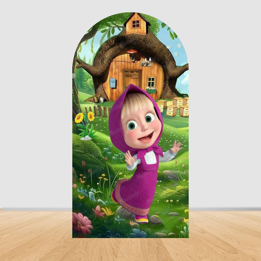 Children's Birthday Theme Party Decoration Arch Backdrop Cover Girl and Bear Birthday Background Decor Baby Shower Supplies
