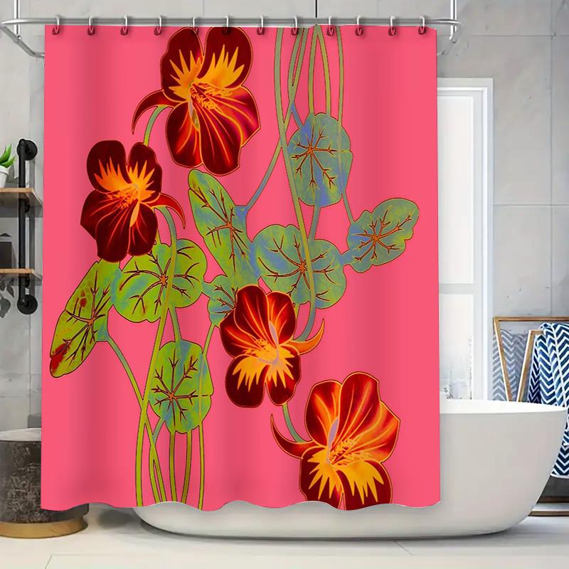 

Floral Shower Curtain Botanical Flowers Pattern Waterproof Fabric Bathroom Decor Vintage Rustic Farmhouse Home Accent W60H190(CM)-1 Pcs