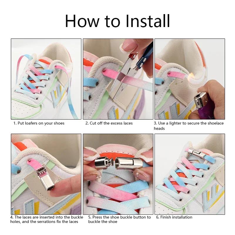 No Tie Shoelaces For Sneakers Elastic Shoe Laces Rainbow Precision Organization Metal Buckle Lock Lazy Shoelace Flat 17 Colors