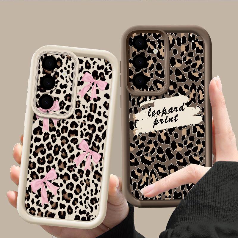 Bowknots Leopard Case For Samsung Galaxy A57 A37 A27 A17 5G A56 A36 A26 A16 A55 A54 S21 FE S22 S23 S24 Plus S25 S26 Ultra Shockproof Bumper Cover