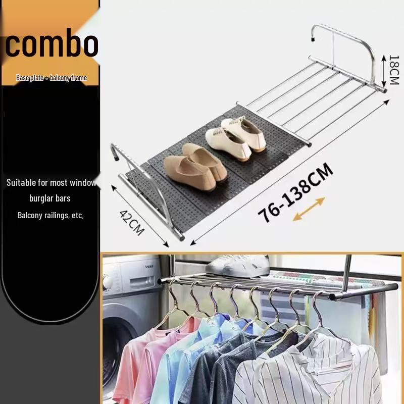 Cabide de Roupa para Varanda de Aço Inoxidável Antifurto Altamente Recomendado com Dobra Telescópica e Proteção para Peitoril de Janela