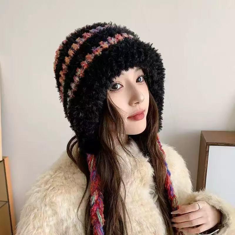 Cartoon cashmere hat, women's autumn and winter thermal straps, knitted ear protector