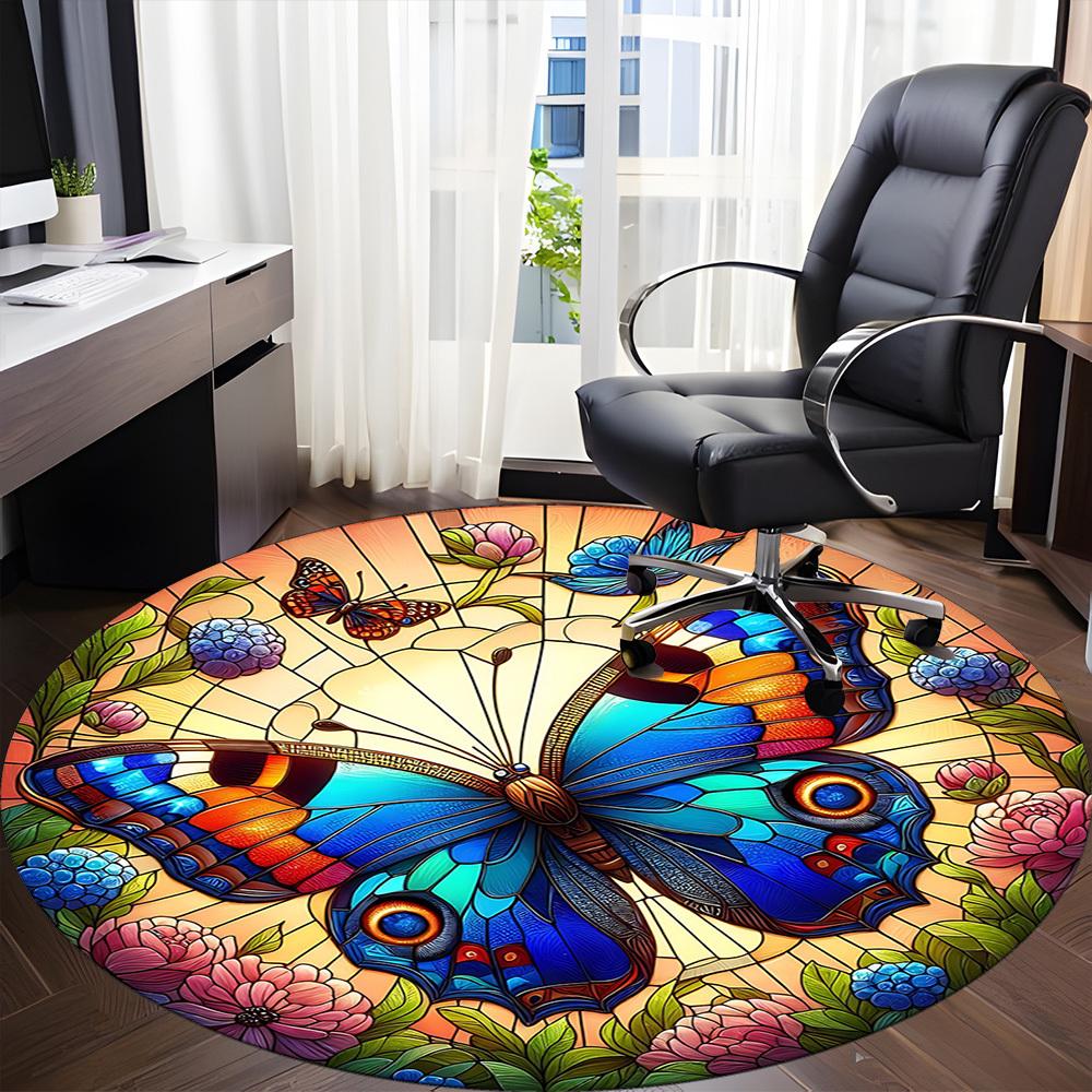 1pc Butterfly Garden Office Round Area Rug, Indoor Mat Suitable ForOffice, Under Office Chairs Bedroom Living Room Home Decor, Room Deco T043