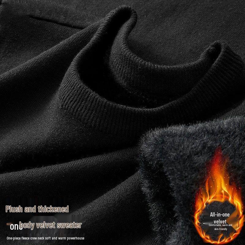 Pulover Tricotat pentru Bărbați, Mărimi Mari, cu Gât Înalt și Catifea Interioară - Îngroșat, Călduros, Casual, Strat de Bază pentru Iarnă