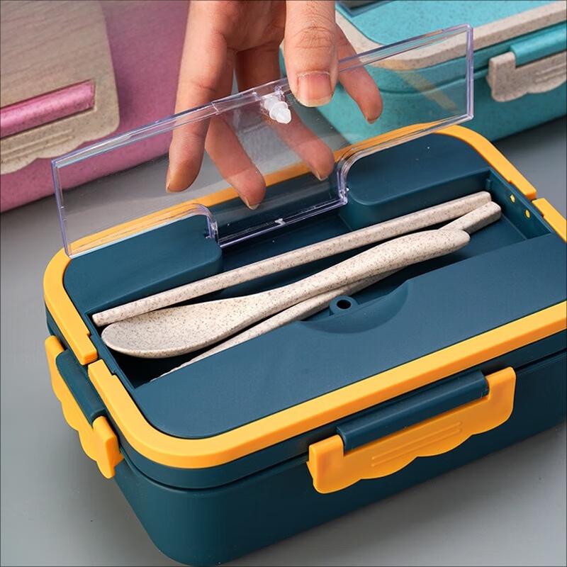 Shuchu Wheat Straw 3-Compartment Microwaveable Lunch Box with Cutlery