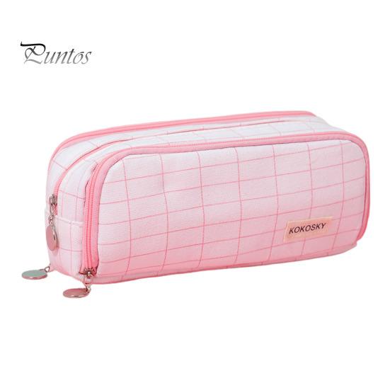 Plátěný penál velké kapacity se zapínáním na zip, vícevrstvý držák na pera, pouzdro, organizér na psací potřeby