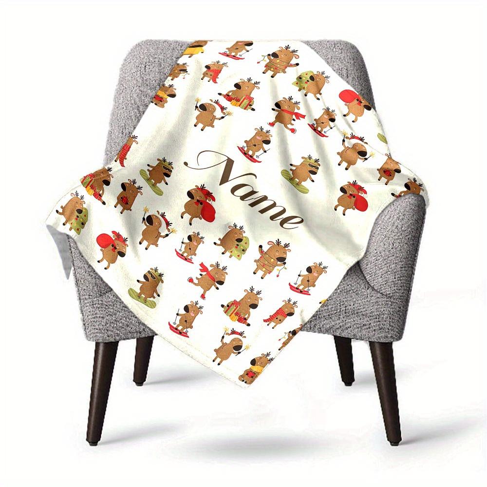 Christmas Reindeer Home Customize Your Name Blankets Cozy Soft Lightweight Allseason Multipurpose Blanket For Picnics Sofas Offices Beds Living Rooms