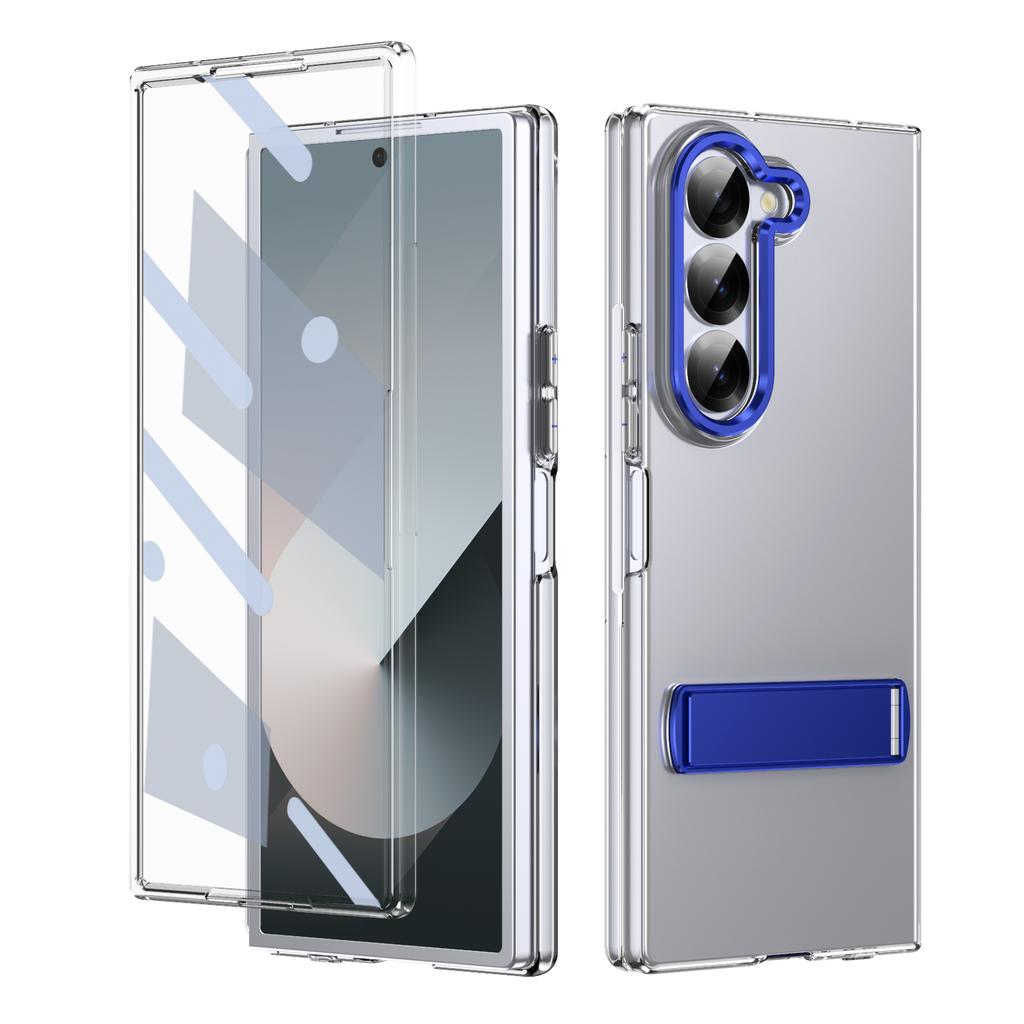 High Definition Transparent Z Fold6 Fold5 Protective Case For Samsung Galaxy Z Fold 6 5 4 5G With Glass Film Alloy Bracket Cover