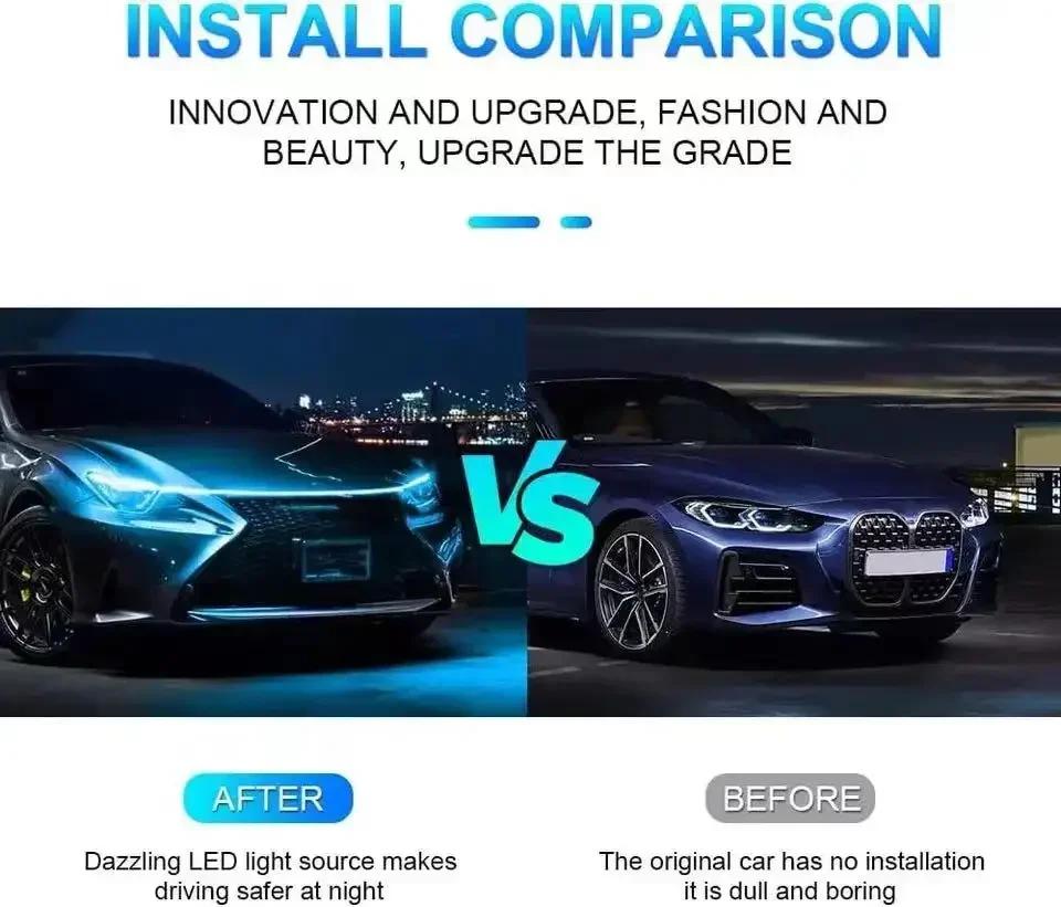 Dynamic meteor Led Car Hood Lights Strip Universal Engine Hood Guide Decorative Light Bar Auto Headlights Car Running Light
