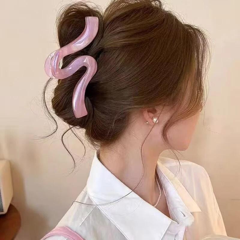 1pc New High-end Pearl Wave Clip, Shark Clip, Large Hair Clip, Back of Head Hair Clip, Hair Accessory