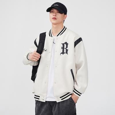 Season Splicing Stand-Up Collar Embroidered Baseball Jersey Men'S Loose Large Size Young Men'S Trendy Jacket Casual Jacket Trendy