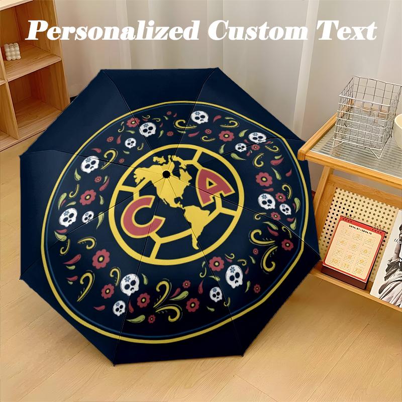 8‑Rib Automatic Umbrella, Club America Design Foldable Umbrella for Sun Rain Protection Travel