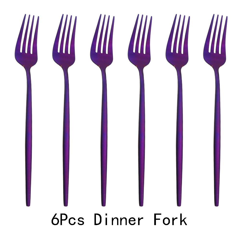 

6 шт./компл., набор обеденных вилок, вилка для салата, столовые приборы, столовые приборы из нержавеющей стали, вилка с длинной ручкой, Blcak, радужная Золотая вилка, посуда, набор столовых приборов фиолетовый