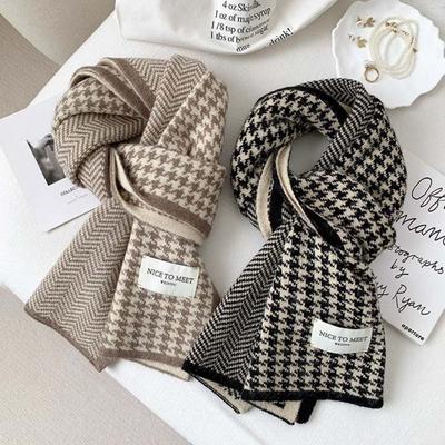 Letter Plaid Knitted Scarf Soft Winter Neck Scarf Fashion Long Warm Lattice Shawl  Travel
