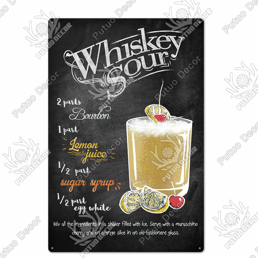 Putuo Decor Cocktail Vintage Metal Sign Tin Sign Decorative Plaque Wall Decor Bar Pub Man Cave Living Room Decoration