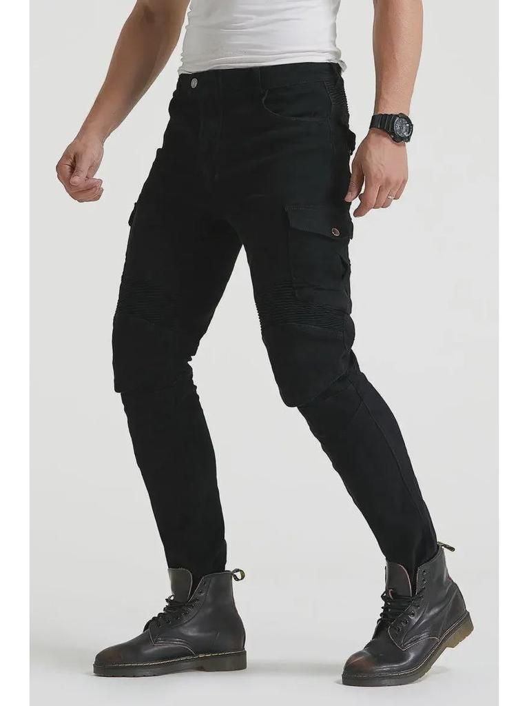 Slim Fit Black Racing Pants - Four Seasons Motorcycle Cycling Jeans Anti-Fall Off-Road Gear