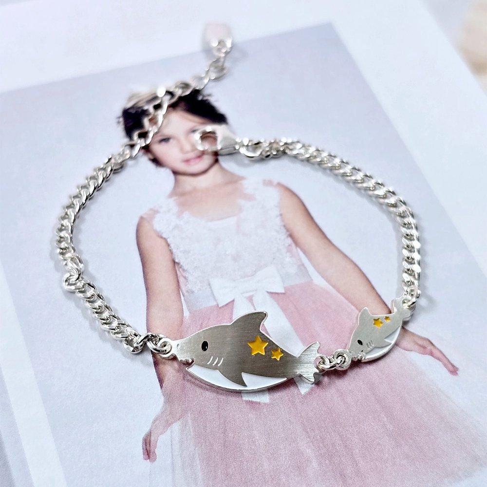 Mother Shark Baby Shark Silver Bracelet