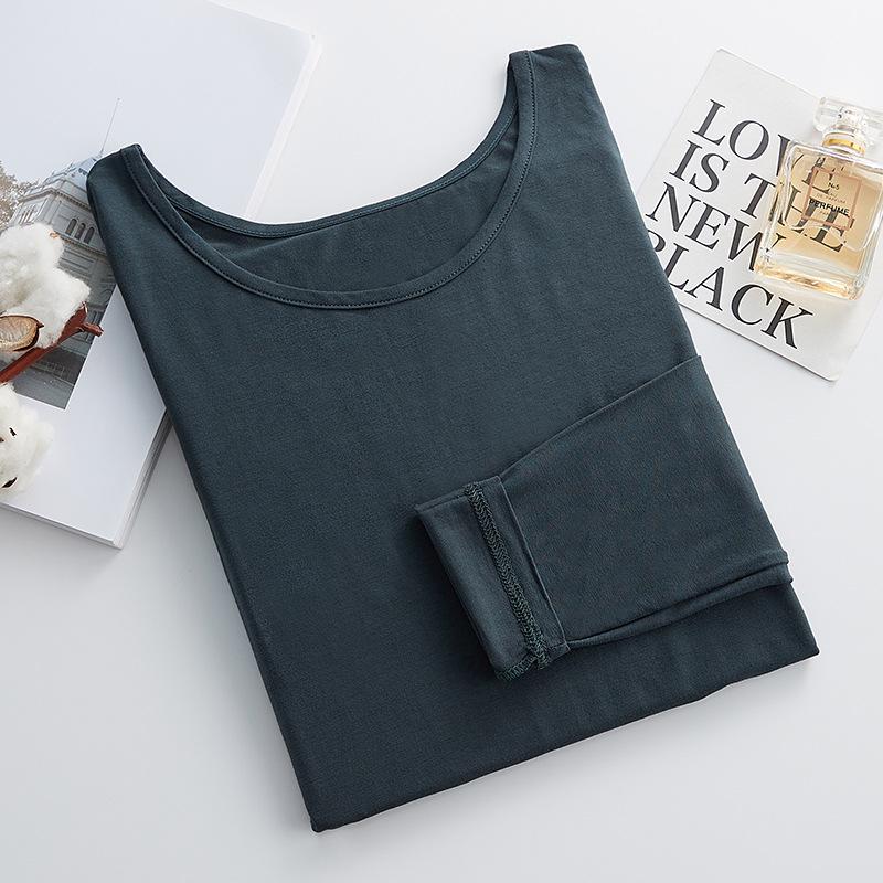 Modal Women's Slim Fit Long Sleeve Round Neck T-Shirt - Solid Color Versatile Autumn Top