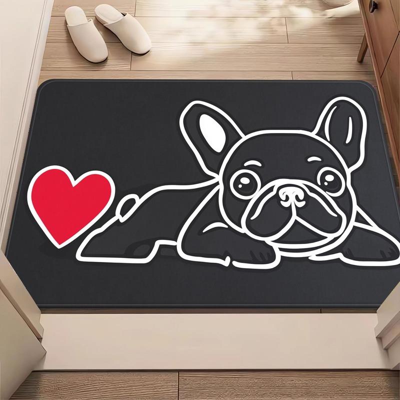french bulldog heart love pet dog cartoon doormat cute animal design home entrance floor mat playful dog lover rug