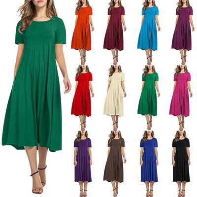 Women's Temperament Round Neck Short Sleeve Color Swing Dress