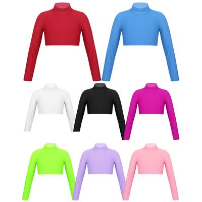 Tineret fete mânecă lungă broasca țestoasă-gât fals sport dans crop top tricou gimnastică yoga topuri dans