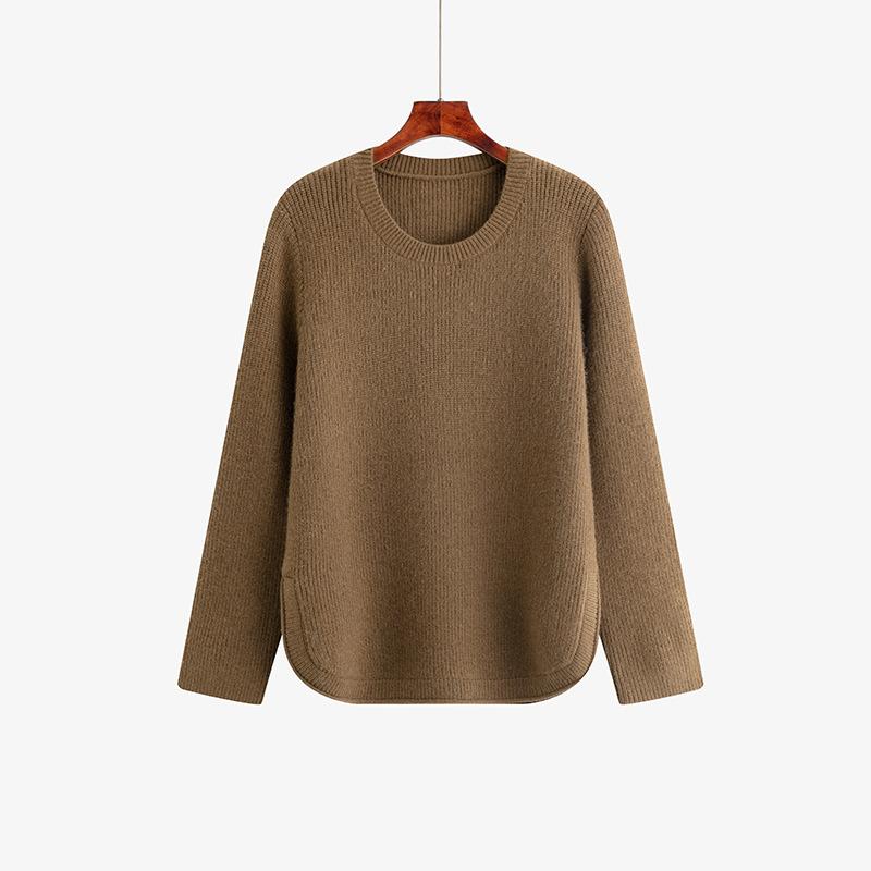 

Женский свитер с круглым вырезом и длинными рукавами больших размеров со свободной основой XXXL кофейный