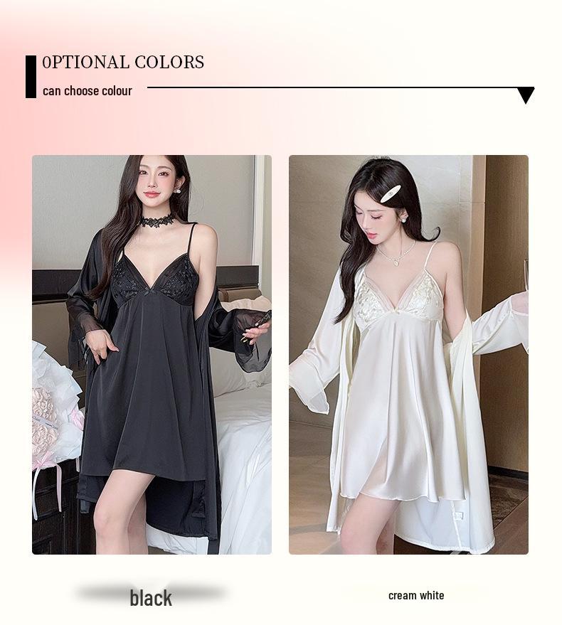 Women's Ice Silk Camisole Nightgown with Built-in Bra - Sweet, Sexy Homewear & Outdoor Style