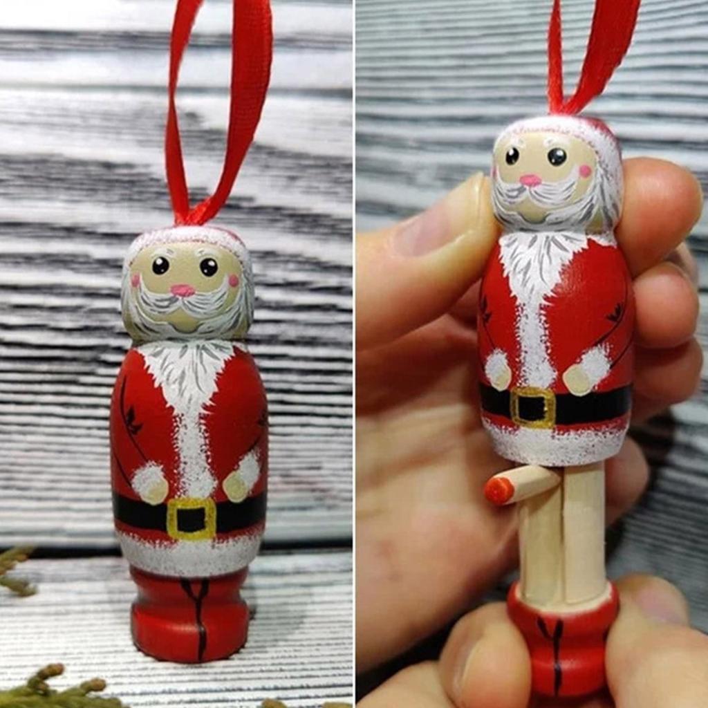 Handgemachter Weihnachtsmannförmiger Anhänger für Weihnachtsbaum Handbemaltes Holz Hängeanhänger Festivaldekoration für Zuhause
