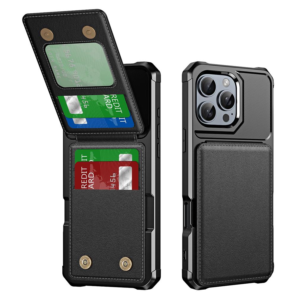 

For iPhone 16 Pro Case Card Slot Kickstand PU+TPU Phone Cover Black