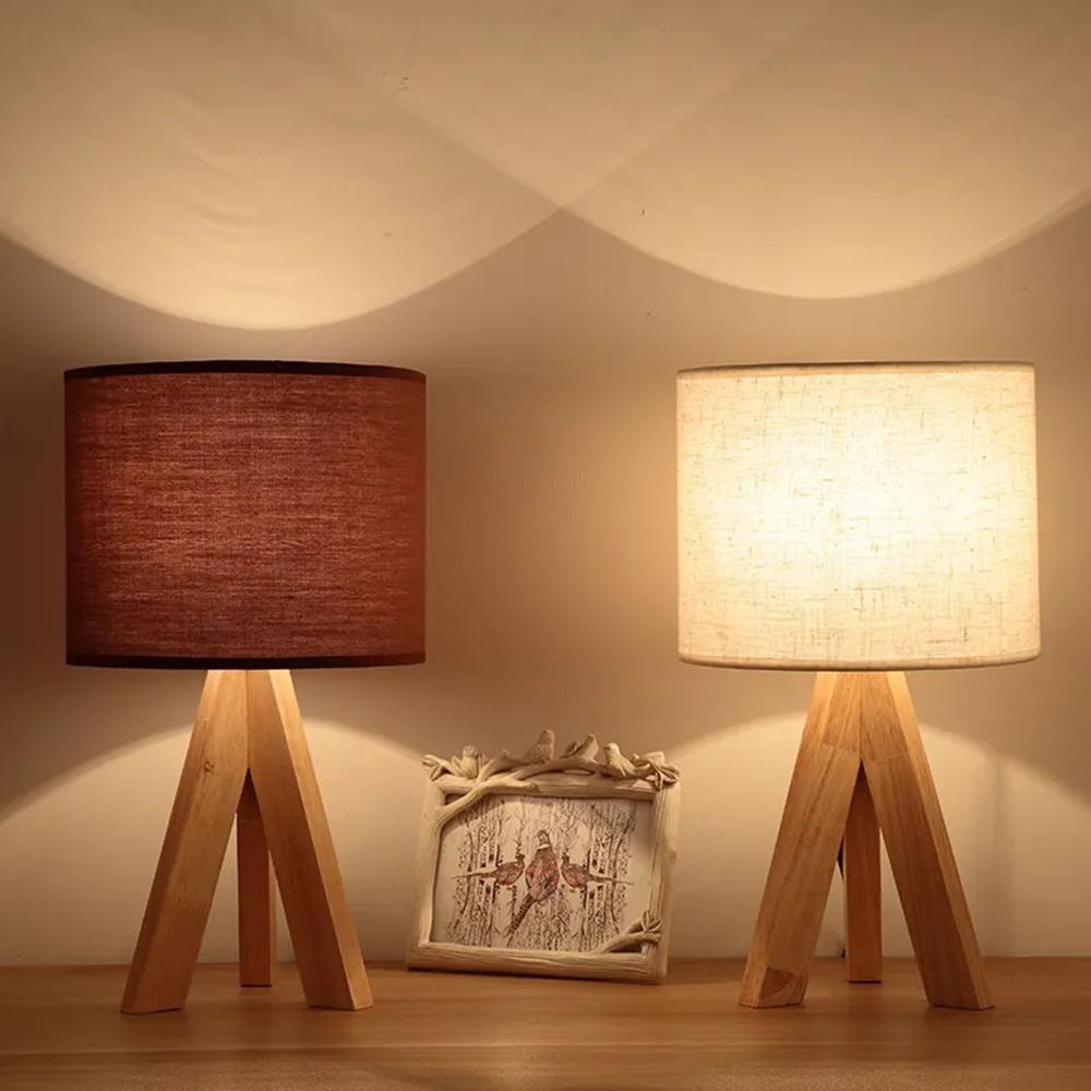 Modern Minimalist Bedside Lamp 12W 3-Color LED Lamp Flicker-Free Eye-Care Night Light with Wood Base for Home, EU Plug