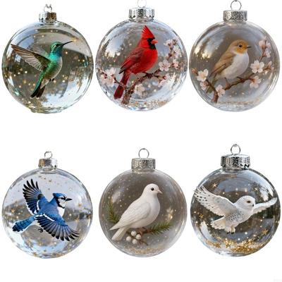 Sculpture d'oiseau Nature Boule Acrylique Transparente Ornement Suspendu Décorations Pour Sapin de Noël Maison Décoration de Fête Cadeau P9YB