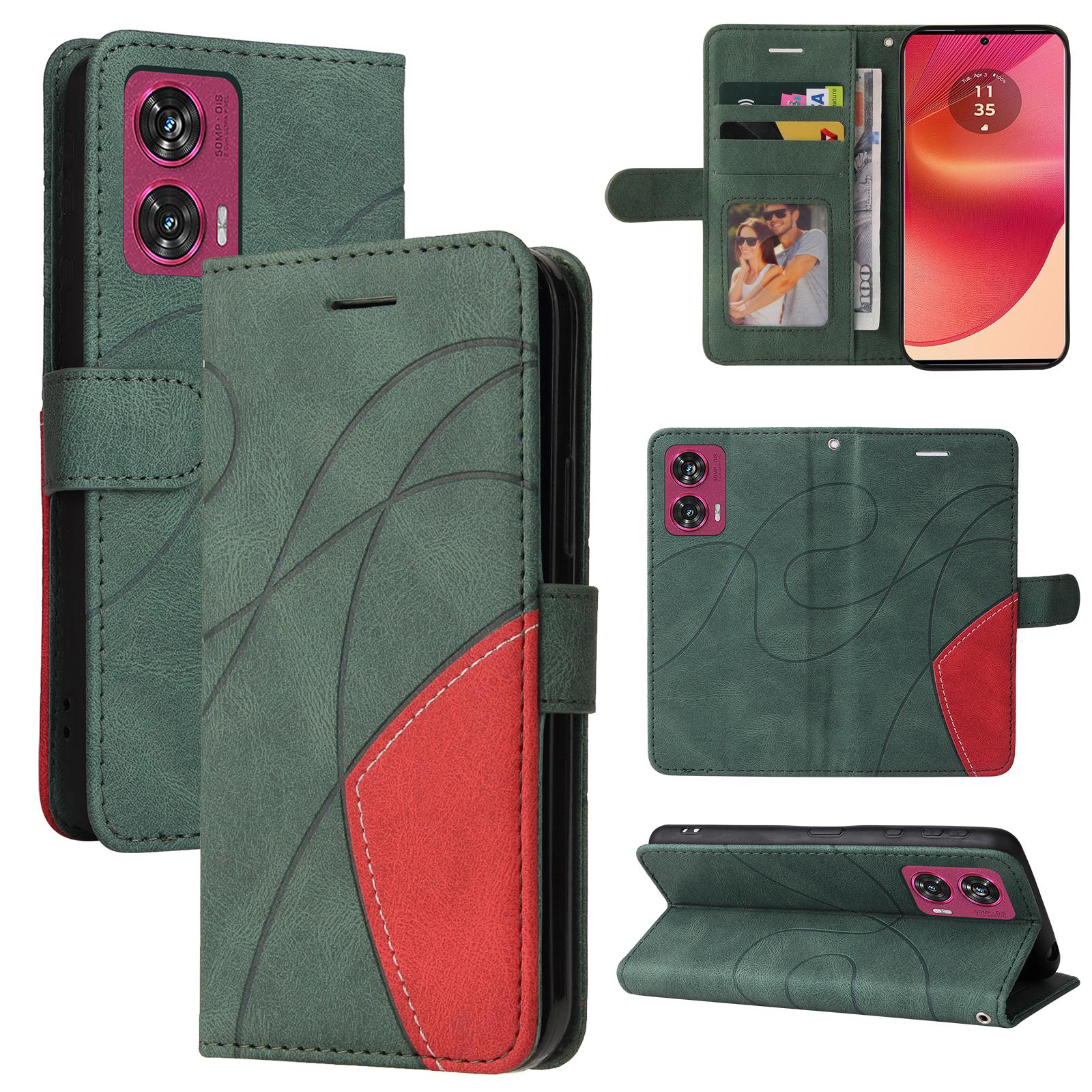 

For Motorola Edge 50 Fusion 5G Leather Phone Case Stand Wallet with Bi-colour Splicing Design Green