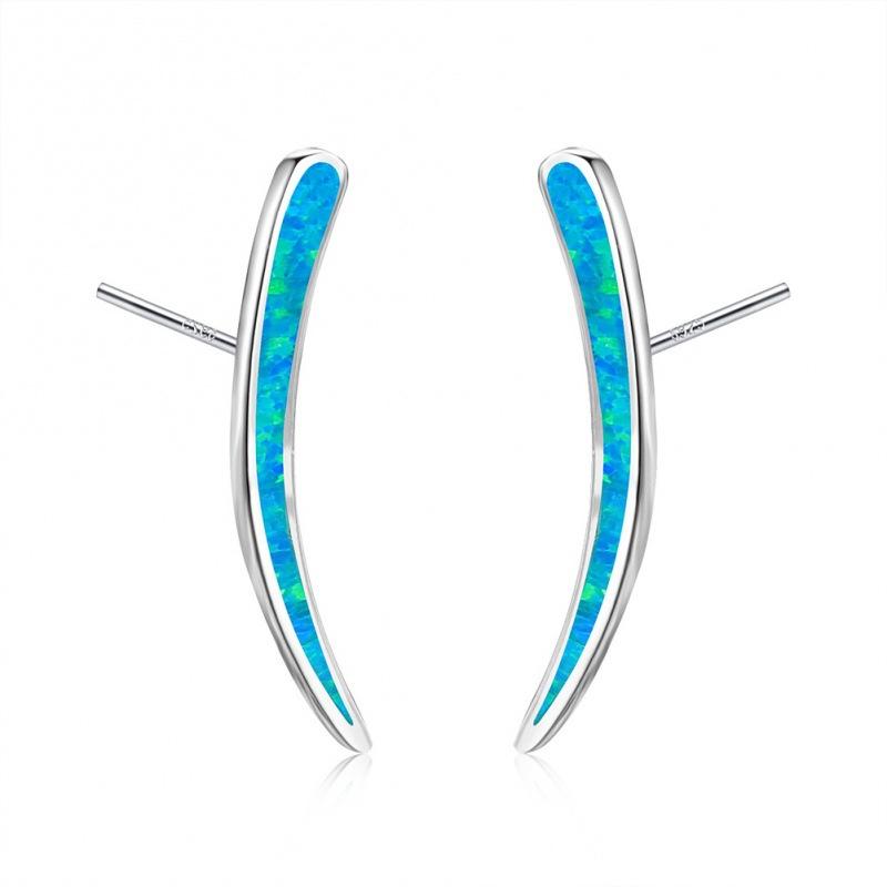 

Simple and fashionable platinum blue crescent stud earrings sterling silver women s cold wind temperament versatile jewelry 925 silver синий