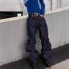 Mens Oversize Straight Leg Jeans Vibe Style Embroidered Raw Denim Pants Casual Stacked Fit