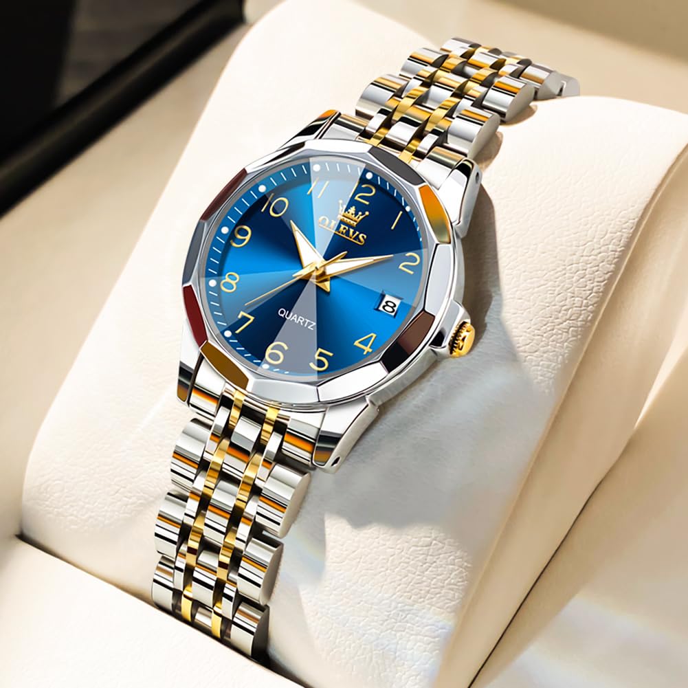 OLEVS Women's Watch Japanese Quartz Stainless Steel Band Classic Dial Luminous Function 30M Waterproof Business Ladies Watch Popular Stylish Cute Gift