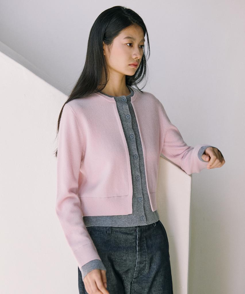 SHINE ON YOU Premium Rws Superfine Merino Layered Effect Cardigan_Powder Pink