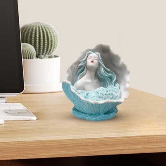 Conch Girl Figurine Sea Snail Women Resin Statue Sculpture Indoor Home Office Desktop Bookshelf Decoration Ornament