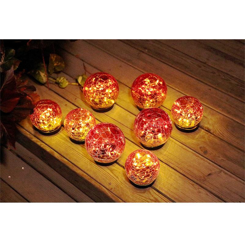 Solar Gradient Red Crackle Globe Light Outdoor Waterproof Garden Light Patio Decoration Lawn Light Glass
